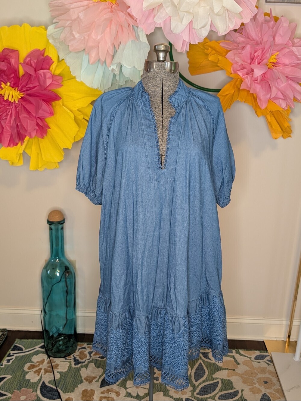 2150 - Torrid Blue Cotton Eyelet Hem Dress Size 1
